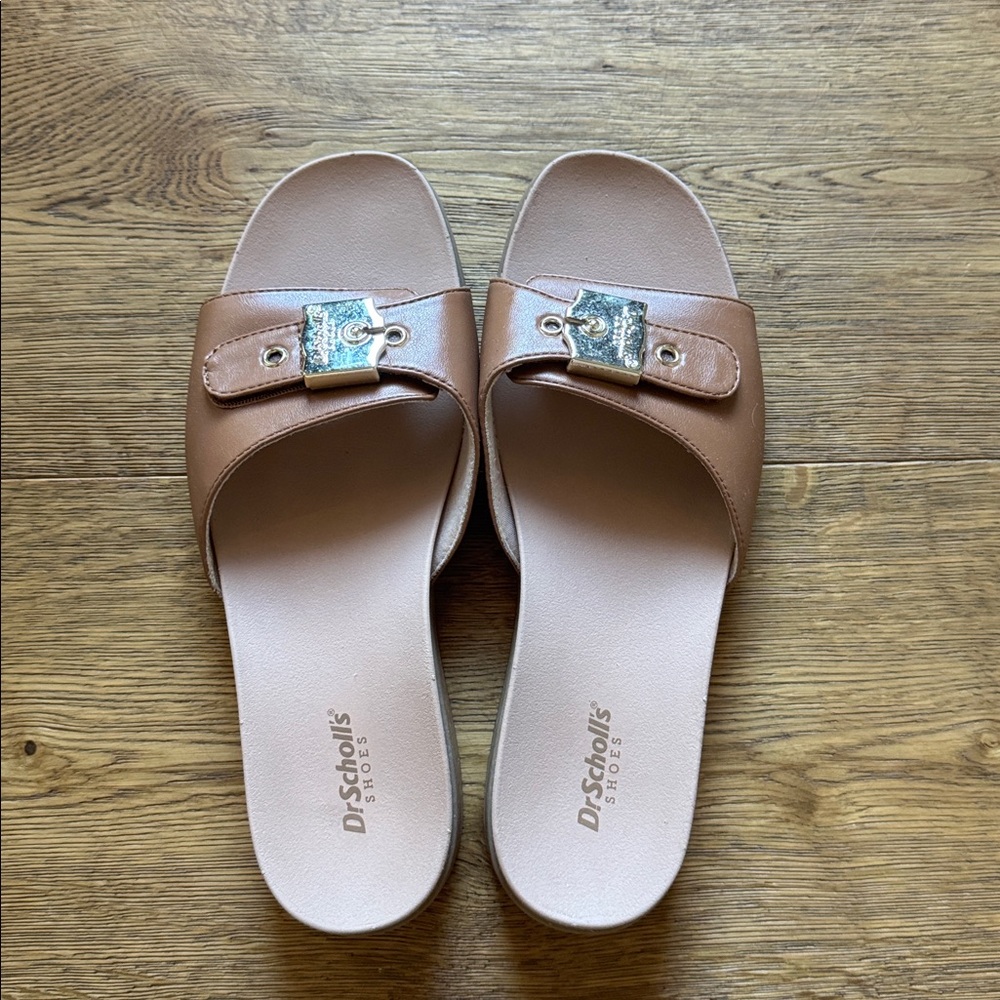 Dr. Scholl's Island Icon Shoes Tan Sandal Slip On Buckle Slide US Size 9